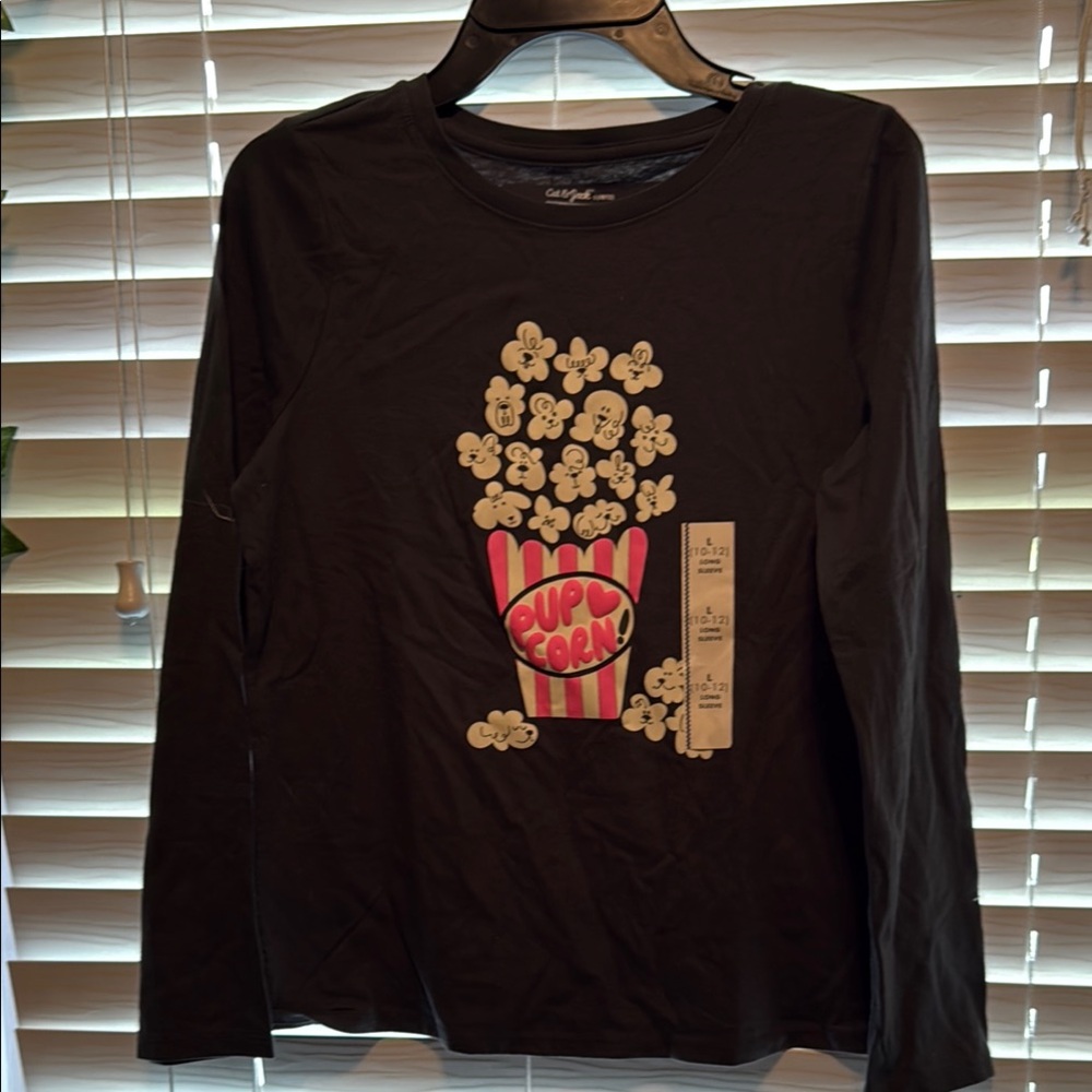 Cat & Jack Black Long Sleeve Tee with Popcorn Design
